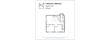 A floor plan for a 2-bedroom, 1 bathroom apartment at Mad Mill.