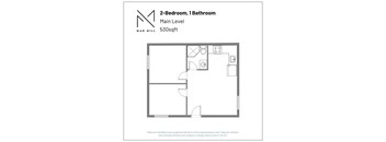 A floor plan for a 2-bedroom, 1 bathroom apartment at Mad Mill.