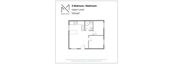 A floor plan for a 2-bedroom, 1 bathroom apartment at Mad Mill.
