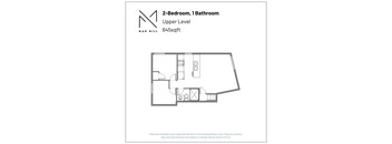 A floor plan for a 2-bedroom, 1 bathroom apartment at Mad Mill.