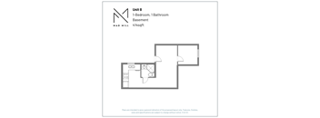 A floor plan for a 1-bedroom, 1-bathroom basement unit that is 41/4 square feet.