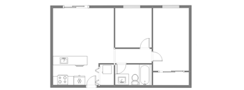 A black and white drawing of a house layout.