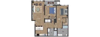 This 2-bedroom apartment at Ewing Town Center offers a fully equipped kitchen including a kitchen island, a combined living and dining area, two full bathrooms, and a balcony. The apartment also includes a utility room, an in-unit full-sized washer and dryer, and plenty of closet space for storage.