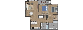 This 2-bedroom apartment at Ewing Town Center offers a fully equipped kitchen including a kitchen island, a combined living and dining area, two full bathrooms, and a balcony. The apartment also includes a utility room, an in-unit full-sized washer and dryer, and plenty of closet space for storage.