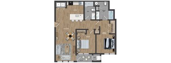 This 2-bedroom apartment at Ewing Town Center offers a fully equipped kitchen with a kitchen island, a combined living and dining area, two full bathrooms, and a balcony. The apartment also includes a utility room, an in-unit full-sized washer and dryer, and plenty of closet space for storage.