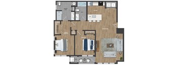 This 2-bedroom apartment at Ewing Town Center offers a fully equipped kitchen including a kitchen island, a combined living and dining area, two full bathrooms, and a balcony. The apartment also includes a utility room, an in-unit full-sized washer and dryer, and plenty of closet space for storage.