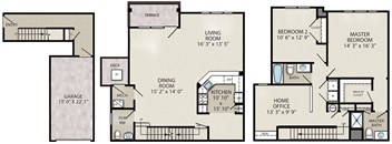 This apartment at Princeton Terrace features a kitchen with dishwasher, living and dining room, a Master Bedroom Suite, a second bedroom, 2 and a half baths, home office, full size washer and dryer and a 1 car garage.