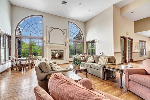A living room with a fireplace and a couch.