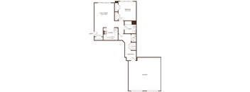 A floor plan of a house with a garage, kitchen, living room, dining room, bathroom, and mudroom.