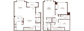 A floor plan of a two-story house with a balcony and a den.