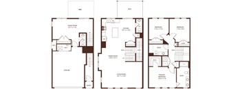 A floor plan of a house with a garage, living room, dining room, kitchen, and bathrooms.