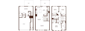 A floor plan of a house with a garage, family room, kitchen, dining room, and two bedrooms.