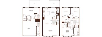 A floor plan of a house with a garage, family room, kitchen, dining room, living room, and two bedrooms.