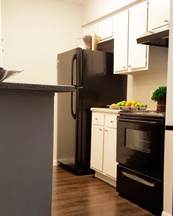 kitchen with stove, refrigerator, and dishwasher. - Photo Gallery 2