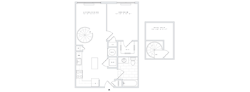 a floor plan of a small apartment with a bedroom and a living room