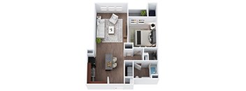 A1.C - One Bedroom One Bathroom Floor Plan at The Confluence at Norwalk, Norwalk