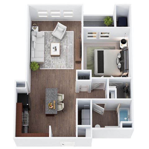 A1.C - One Bedroom One Bathroom Floor Plan at The Confluence at Norwalk, Norwalk