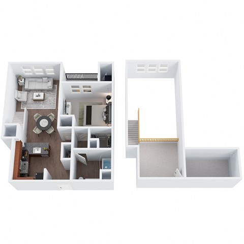 A4-L - One Bedroom One Bathroom Loft Floor Plan at The Confluence at Norwalk, Norwalk