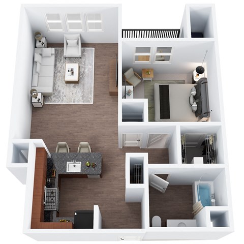 A4 - One Bedroom One Bathroom Floor Plan at The Confluence at Norwalk, Norwalk