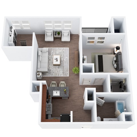 A4D - One Bedroom One Bathroom Den Floor Plan at The Confluence at Norwalk, Norwalk