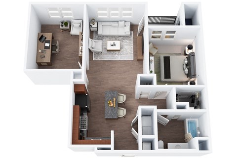 A5.C - One Bedroom One Bathroom Den Floor Plan at The Confluence at Norwalk, Norwalk