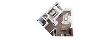 A6D - One Bedroom One Bathroom Den Floor Plan at The Confluence at Norwalk, Norwalk