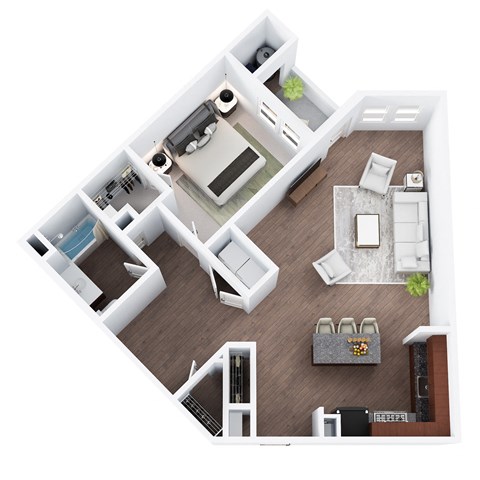A6D - One Bedroom One Bathroom Den Floor Plan at The Confluence at Norwalk, Norwalk