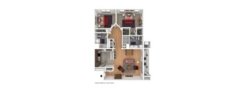 The Abbey- Two Bedroom Two Bathroom Floor Plan at Queens Gate Apartments