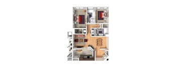 The Andover - Two Bedroom Two Bathroom + Foyer Floor Plan at Queens Gate Apartments