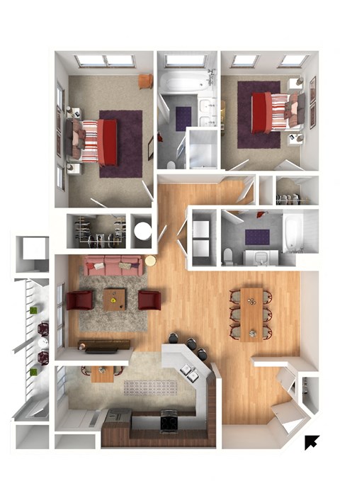 The Andover - Two Bedroom Two Bathroom + Foyer Floor Plan at Queens Gate Apartments