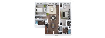 B1-1- Two Bedroom Two Bathroom Floor Plan at The Confluence at Norwalk, Norwalk