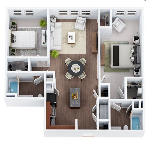 B1-1- Two Bedroom Two Bathroom Floor Plan at The Confluence at Norwalk, Norwalk