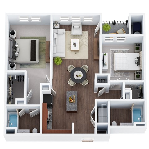 B2-1 - Two Bedroom Two Bathroom Floor Plan at The Confluence at Norwalk, Norwalk
