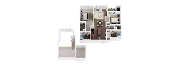 a floor plan of a house with a bedroom and a living room