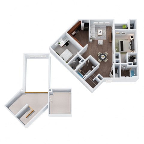 B3.L- Two Bedroom Two Bathroom Loft Floor Plan at The Confluence at Norwalk, Norwalk