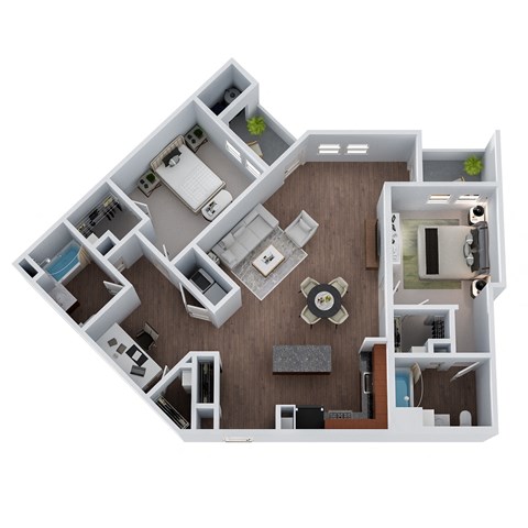 B6- Two Bedroom Two Bathroom Den Floor Plan at The Confluence at Norwalk, Norwalk