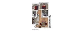 The Bedford - Two Bedroom Two Bathroom  Floor Plan at Queens Gate Apartments