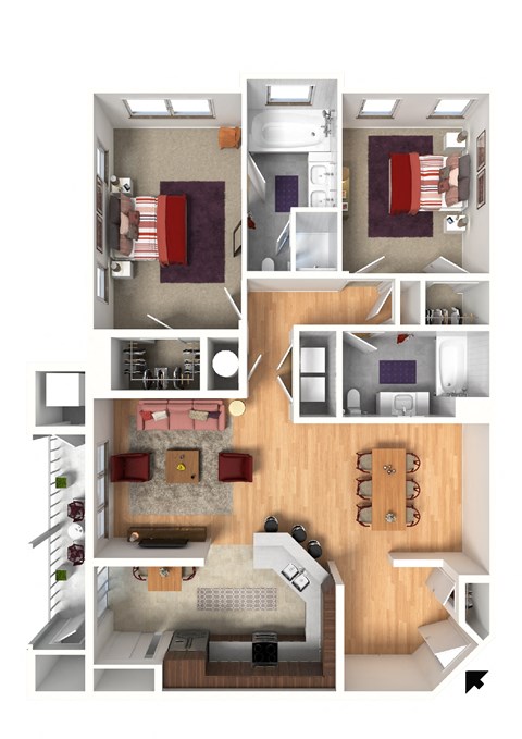 The Berkshire - Two Bedroom Two Bathroom + Foyer Floor Plan at Queens Gate Apartments