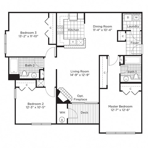 a floor plan of a house with bedrooms and a living room