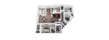 C1 - Three Bedroom Two Bathroom Floor Plan at The Confluence at Norwalk, Norwalk