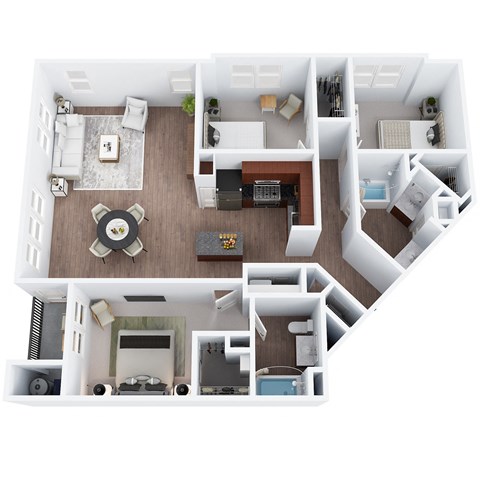 C1 - Three Bedroom Two Bathroom Floor Plan at The Confluence at Norwalk, Norwalk