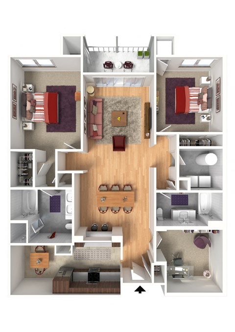 The Cadbury- Two Bedroom Two Bathroom + Den Floor Plan at Queens Gate Apartments
