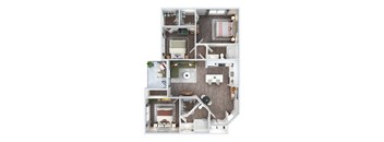 A floor plan of a house with a kitchen, living room, and two bedrooms.