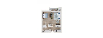 A diagram of a house layout with labeled rooms such as bedroom, bathroom, kitchen, and patio.