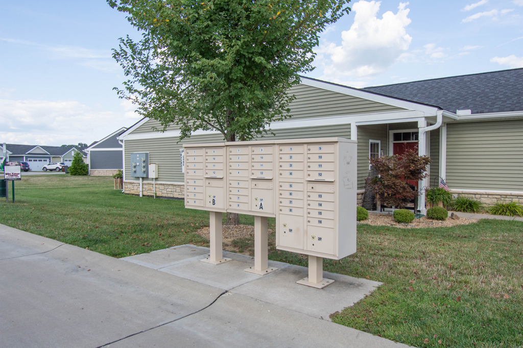 A mailbox with a tree in front of a house.
