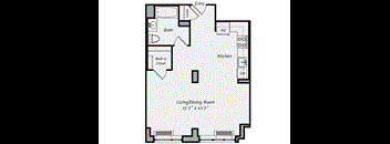 A black and white floor plan of a living and dining room.