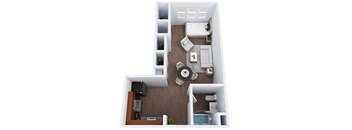 S2 - Studio One Bathroom Floor Plan at The Confluence at Norwalk, Norwalk