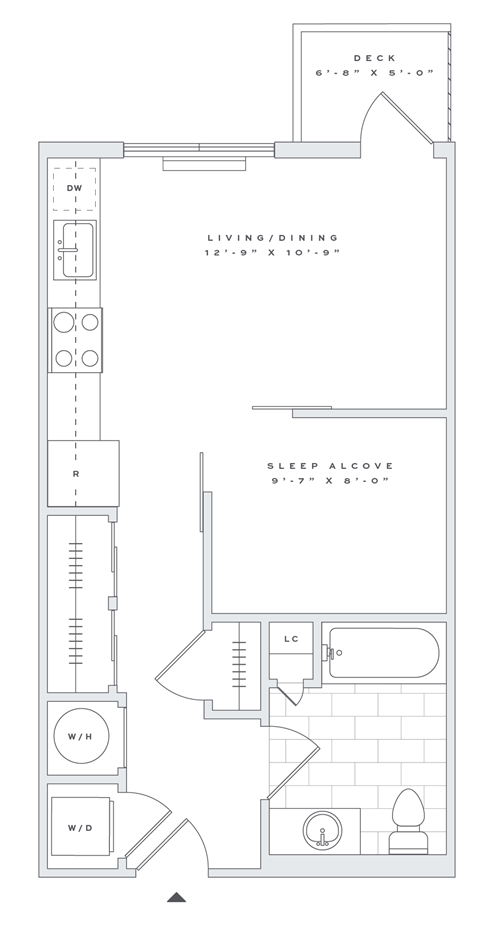 a floor plan of a small apartment with a bedroom and a living room