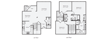 A floor plan of a two-story house with labeled rooms.