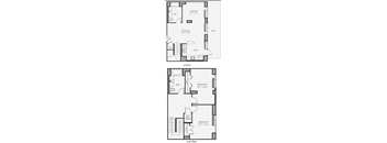 A floor plan of a two-story house with a living room, dining room, kitchen, two bedrooms, and two bathrooms.